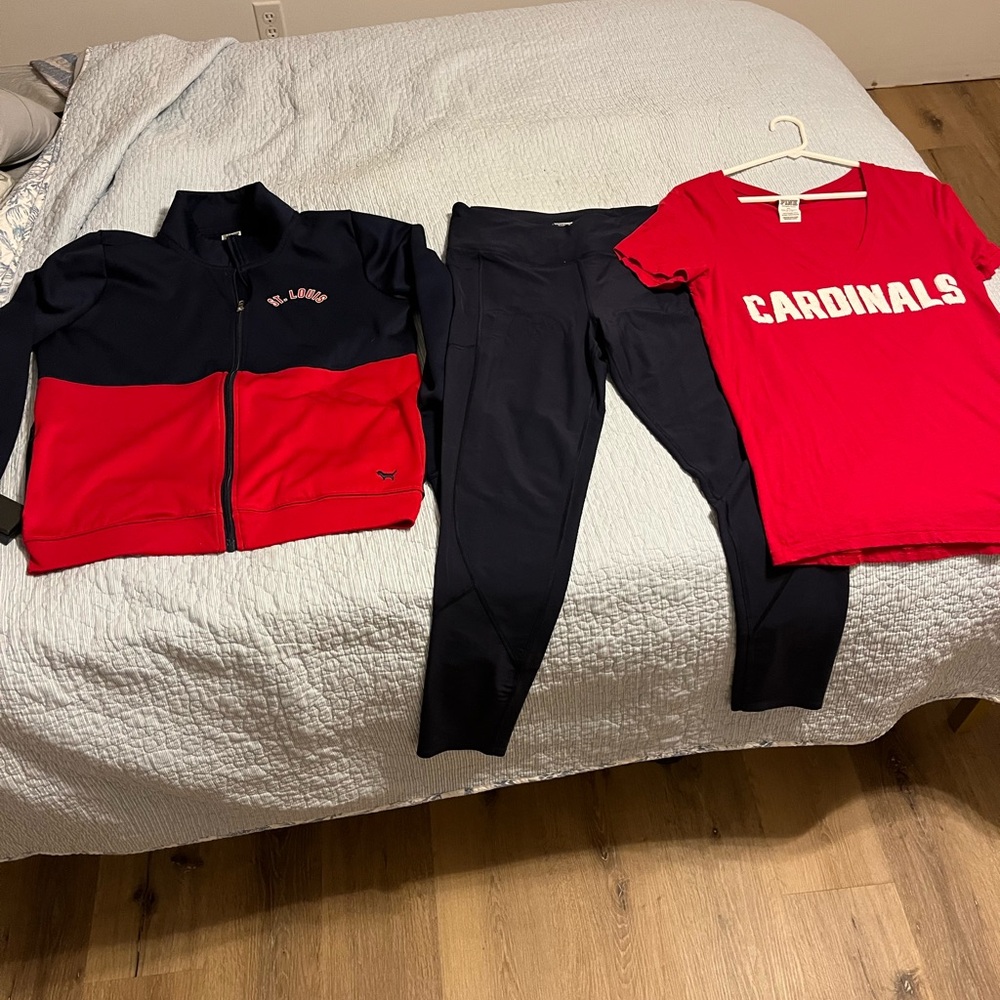 (3) NWOT VS PINK MATCHING ST LOUIS CARDINALS SET SIZE LARGE